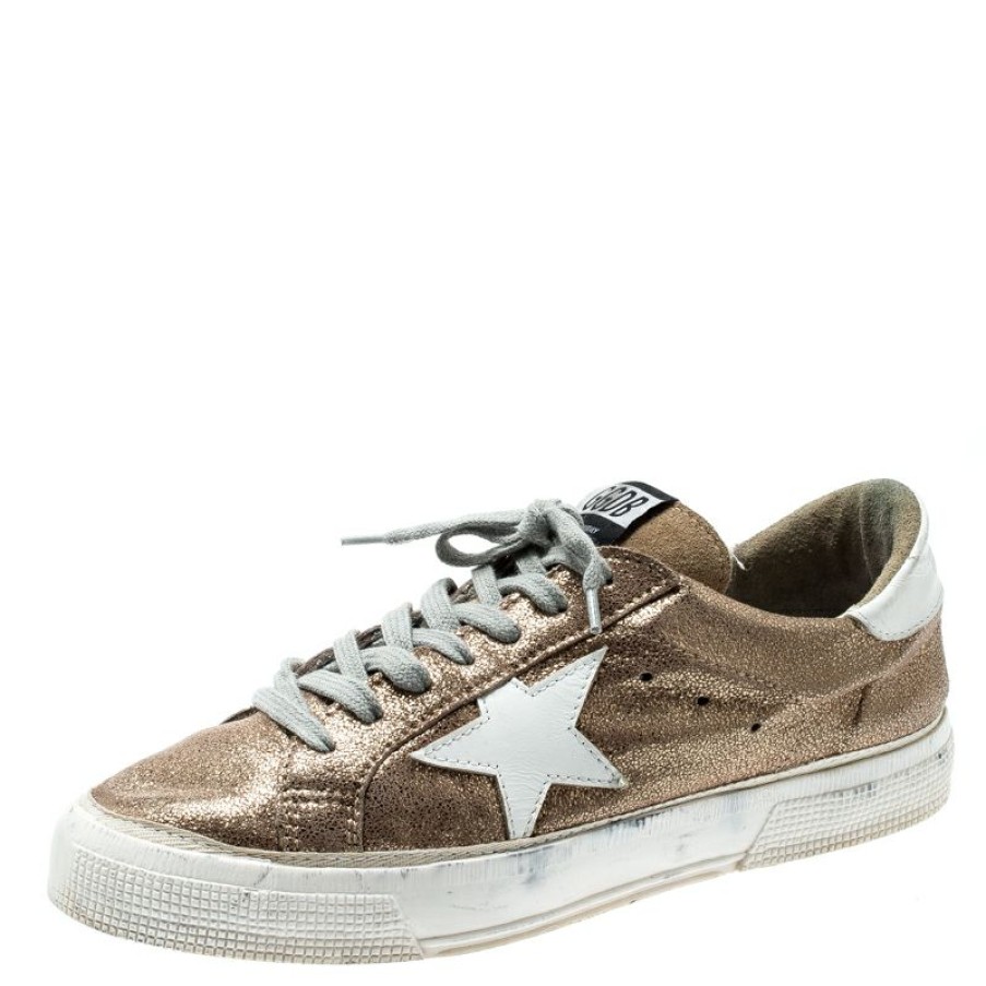 Women * | En Goose Metallic Textured Suede May Sneakers Size 40 For Women Gold