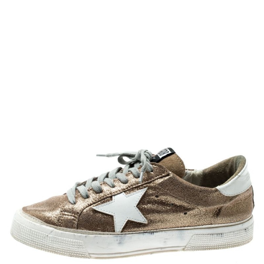 Women * | En Goose Metallic Textured Suede May Sneakers Size 40 For Women Gold