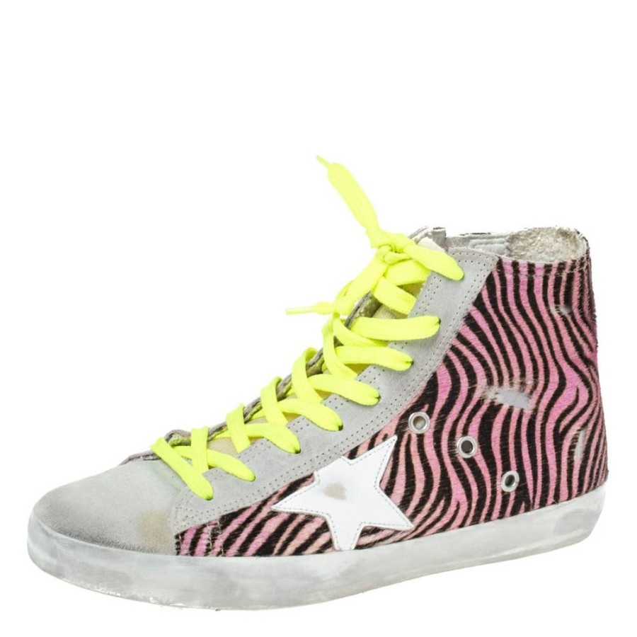 Women * | Golden Goose Zebra Print Pony Hair And Suede Francy Sneakers Size 38 For Women Multicolor