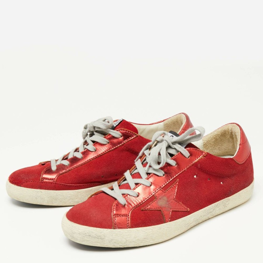 Men * | Golden Goose Suede And Leather Superstar Lace Up Sneakers Size 41 For Men Red