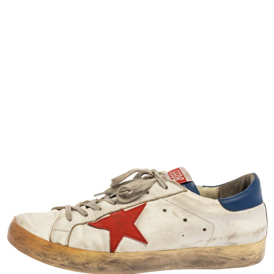 Men * | Golden Goose /Blue Leather Superstar Lace Up Sneakers Size 43 For Men White