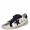 Women * | Golden Goose Silver/Black Leather And Suede Superstar Sneakers Size 40 For Women Metallic