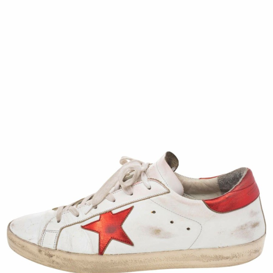 Men * | Golden Goose /Red Leather Superstar Low Top Sneakers Size 41 For Men White