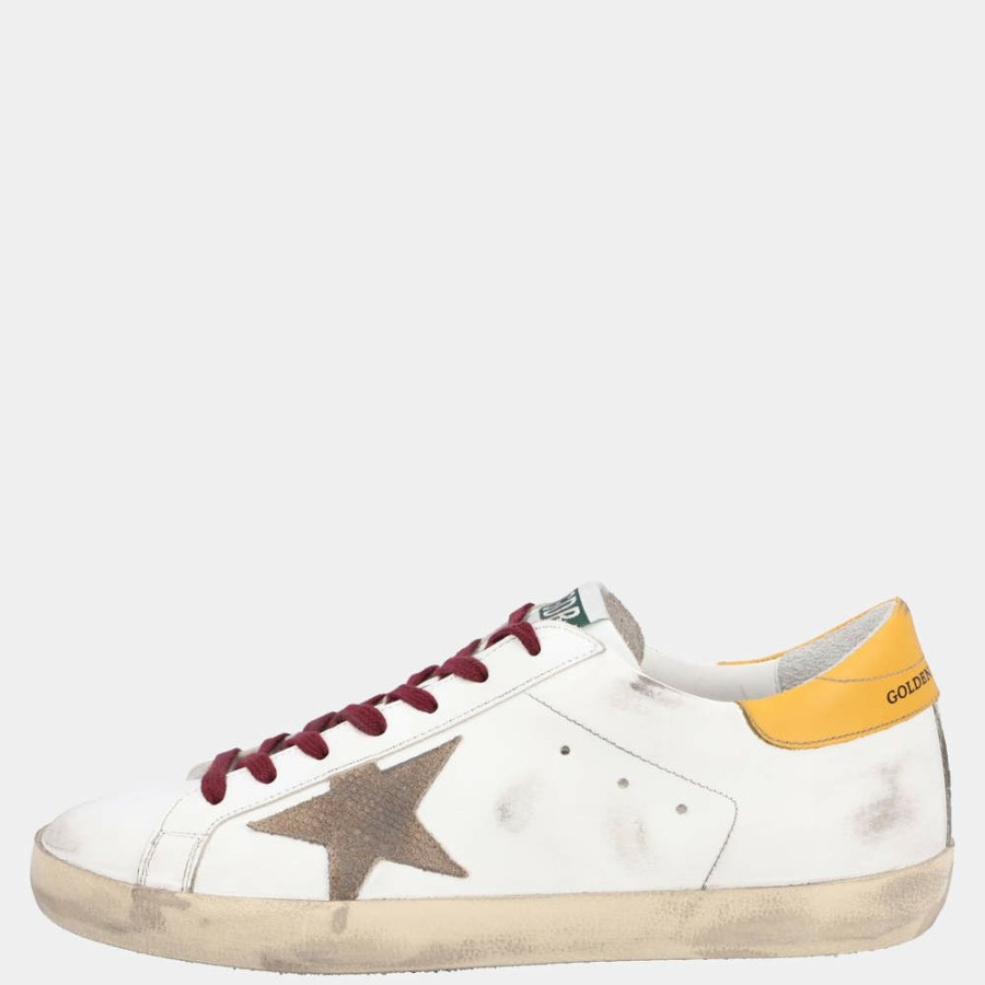 Men * | Golden Goose White/Yellow Leather Superstar Sneaker Size Eu 45 For Men Multicolor