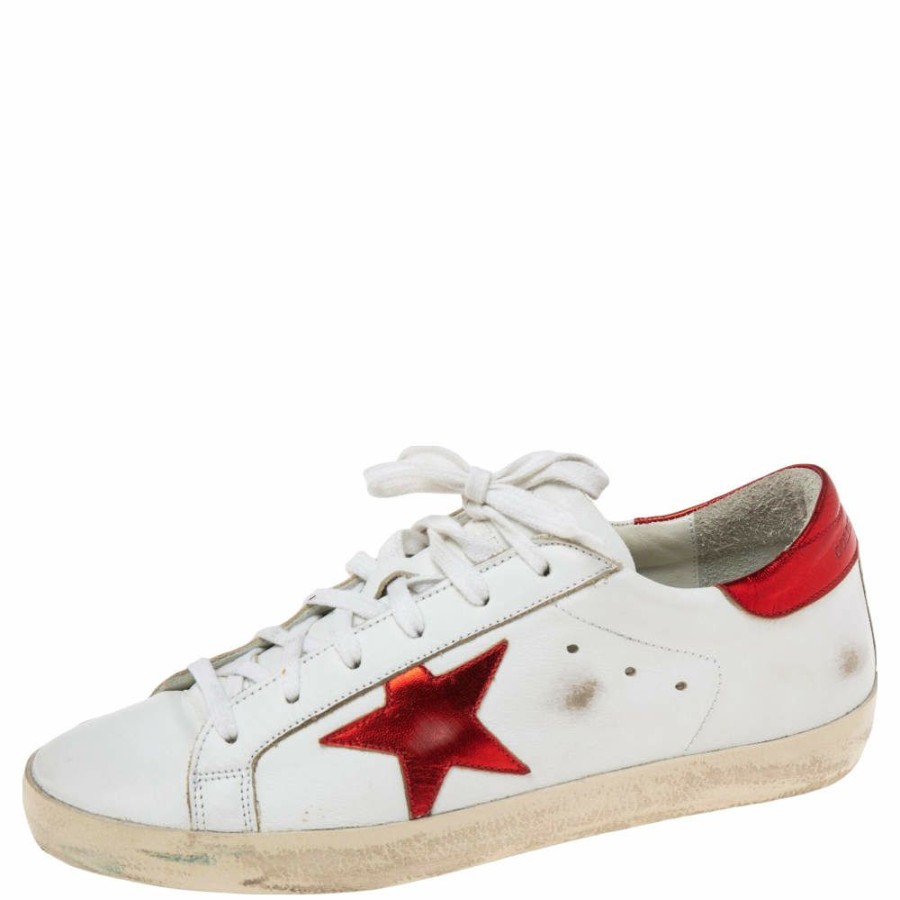 Women * | Golden Goose Leather Embellished Star Low Top Sneakers Size 39 For Women White