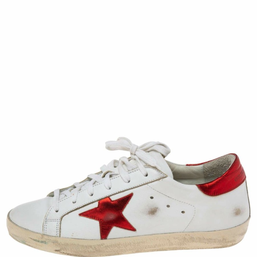 Women * | Golden Goose Leather Embellished Star Low Top Sneakers Size 39 For Women White