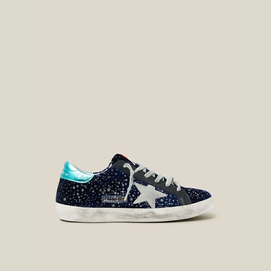 Women * | Golden Goose Deluxe Brand Midnight Navy Velvet Turquoise Tab Superstar Size It 36 For Women Blue