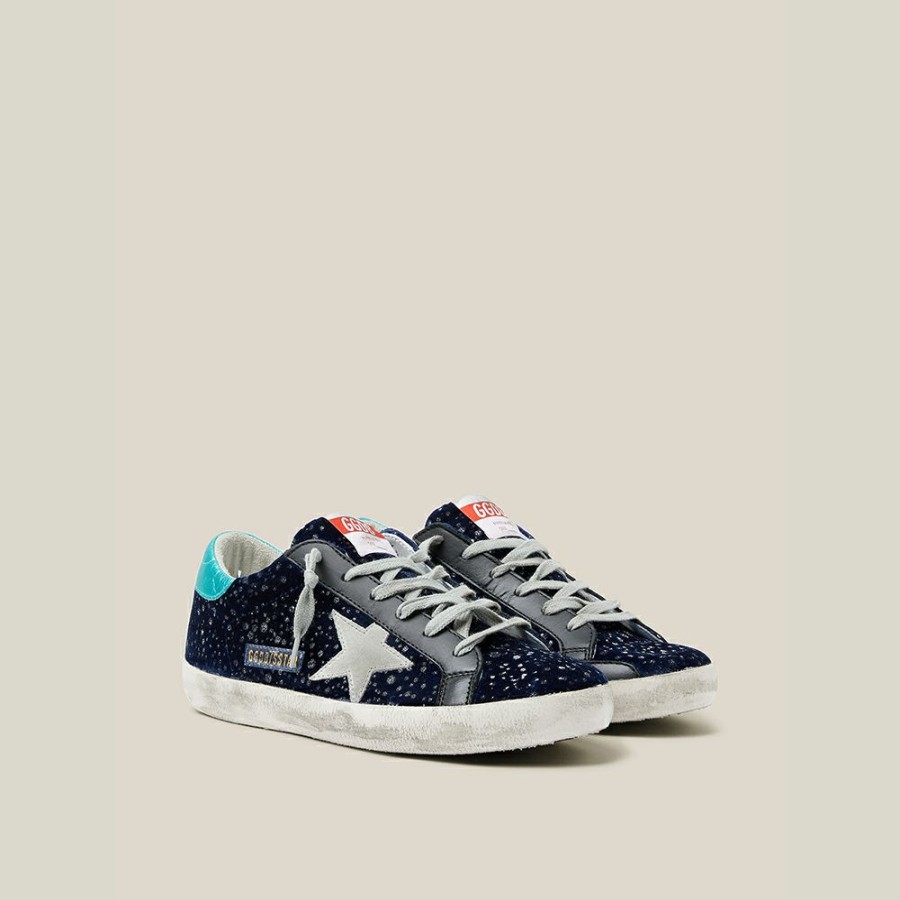 Women * | Golden Goose Deluxe Brand Midnight Navy Velvet Turquoise Tab Superstar Size It 36 For Women Blue