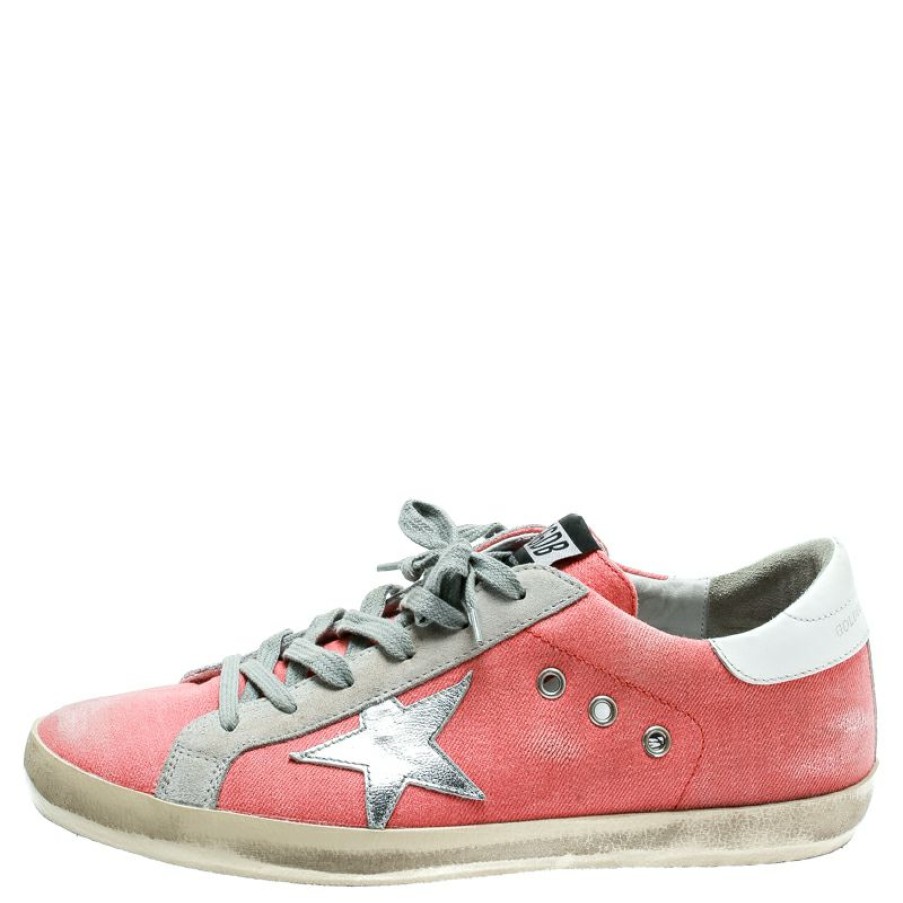 Women * | Golden Goose Denim And Metallic Silver Star Applique Low Top Sneakers Size 41 For Women Pink