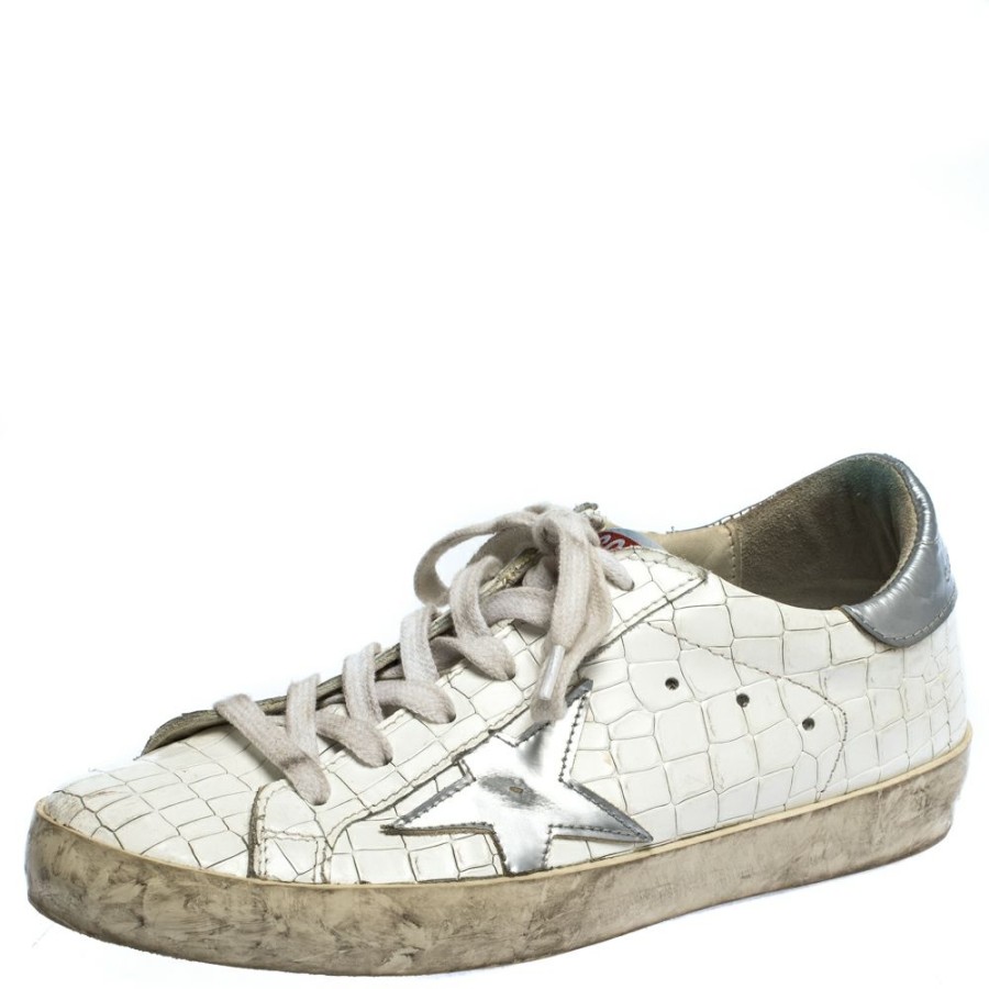 Women * | Golden Goose /Grey Croc Embossed Leather Superstar Low Top Sneakers Size 36 For Women White