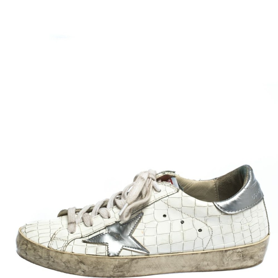 Women * | Golden Goose /Grey Croc Embossed Leather Superstar Low Top Sneakers Size 36 For Women White