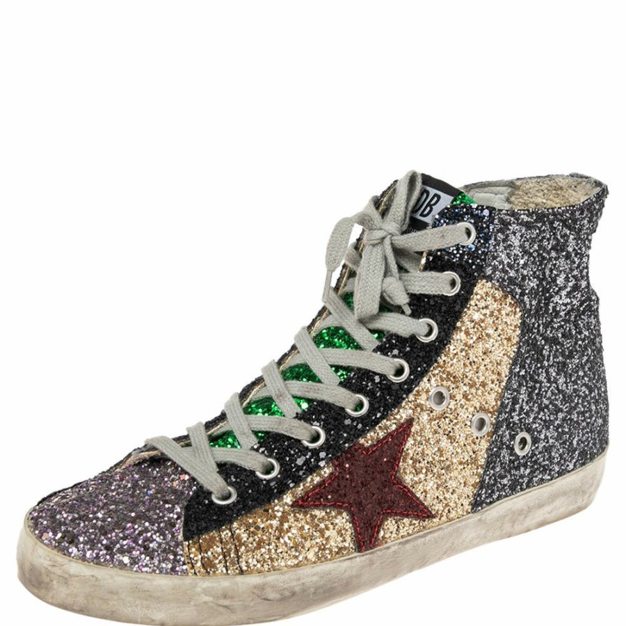 Women * | Golden Goose Coarse Glitter And Suede High Top Sneakers Size 39 For Women Multicolor