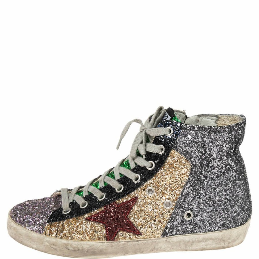 Women * | Golden Goose Coarse Glitter And Suede High Top Sneakers Size 39 For Women Multicolor