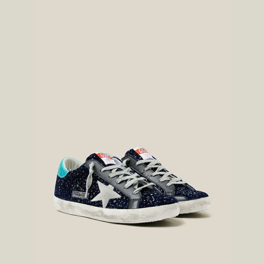 Women * | Golden Goose Deluxe Brand Midnight Navy Velvet Turquoise Tab Superstar Size It 35 For Women Blue