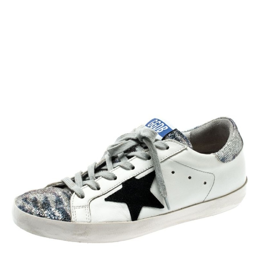 Women * | Golden Goose Leather And Black Suede Star Applique Low Top Sneakers Size 39 For Women White