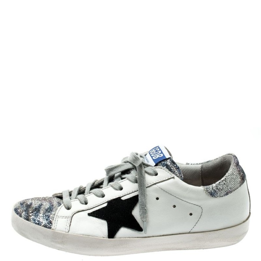 Women * | Golden Goose Leather And Black Suede Star Applique Low Top Sneakers Size 39 For Women White