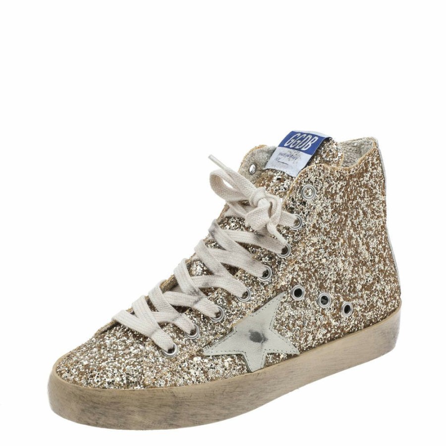 Women * | En Goose Glitter Francy High Top Sneakers Size 35 For Women Gold