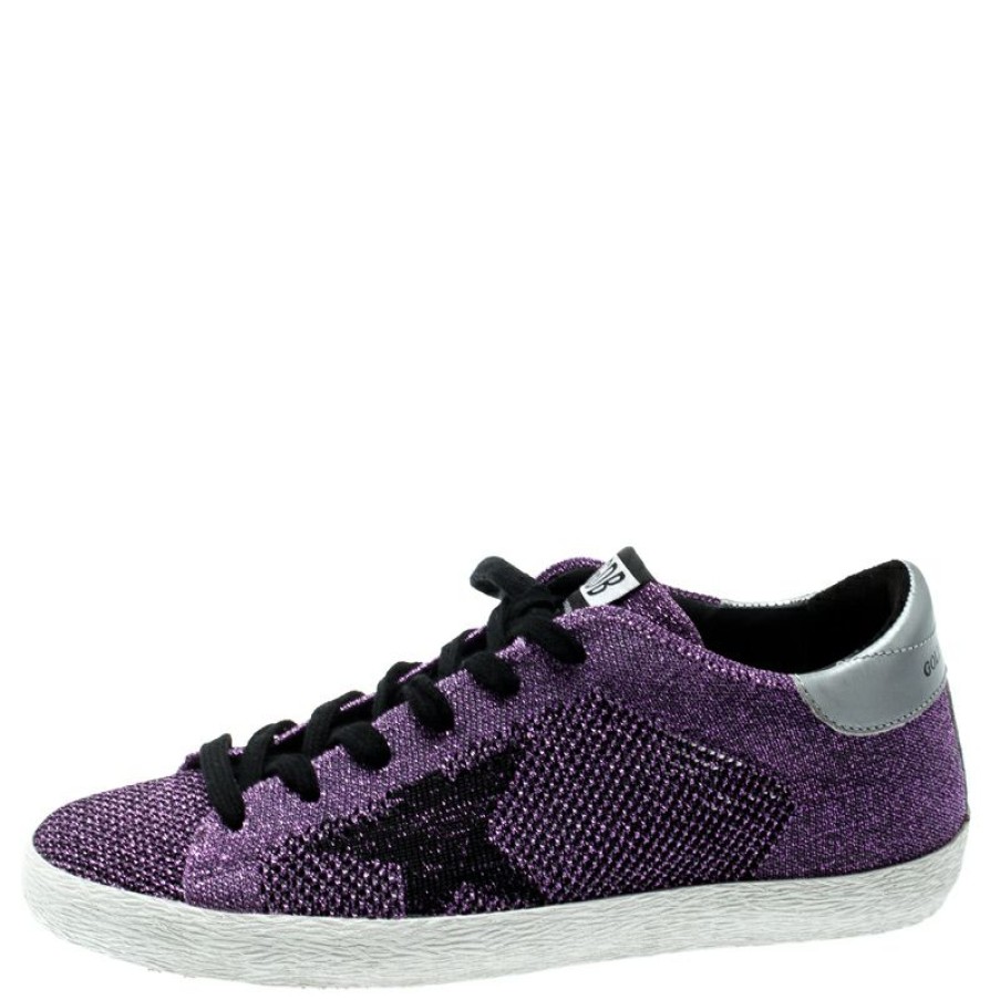 Women * | Golden Goose Violet Lurex Knitted Fabric Superstar Sneakers Size 38 For Women Metallic