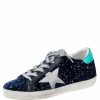 Women * | Golden Goose Deluxe Brand Midnight Navy Velvet Turquoise Tab Superstar Size 35 For Women Blue