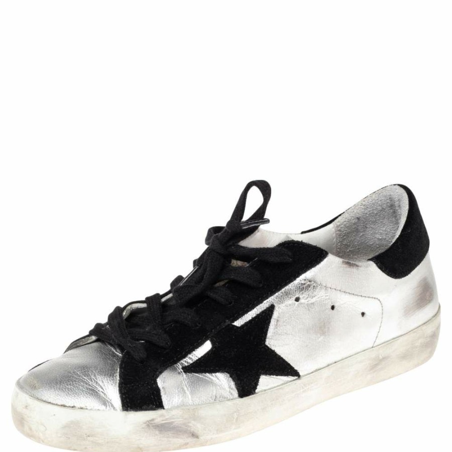 Women * | Golden Goose /Black Glossy Leather And Suede Superstar Sneakers Size 39 For Women Silver