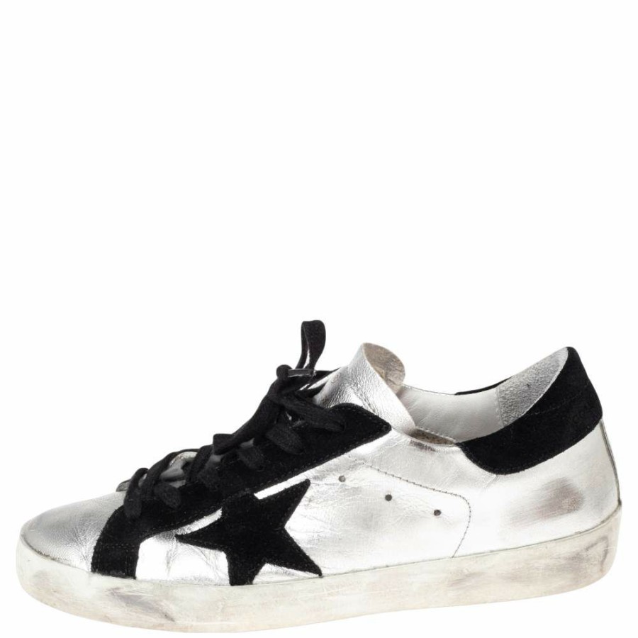 Women * | Golden Goose /Black Glossy Leather And Suede Superstar Sneakers Size 39 For Women Silver