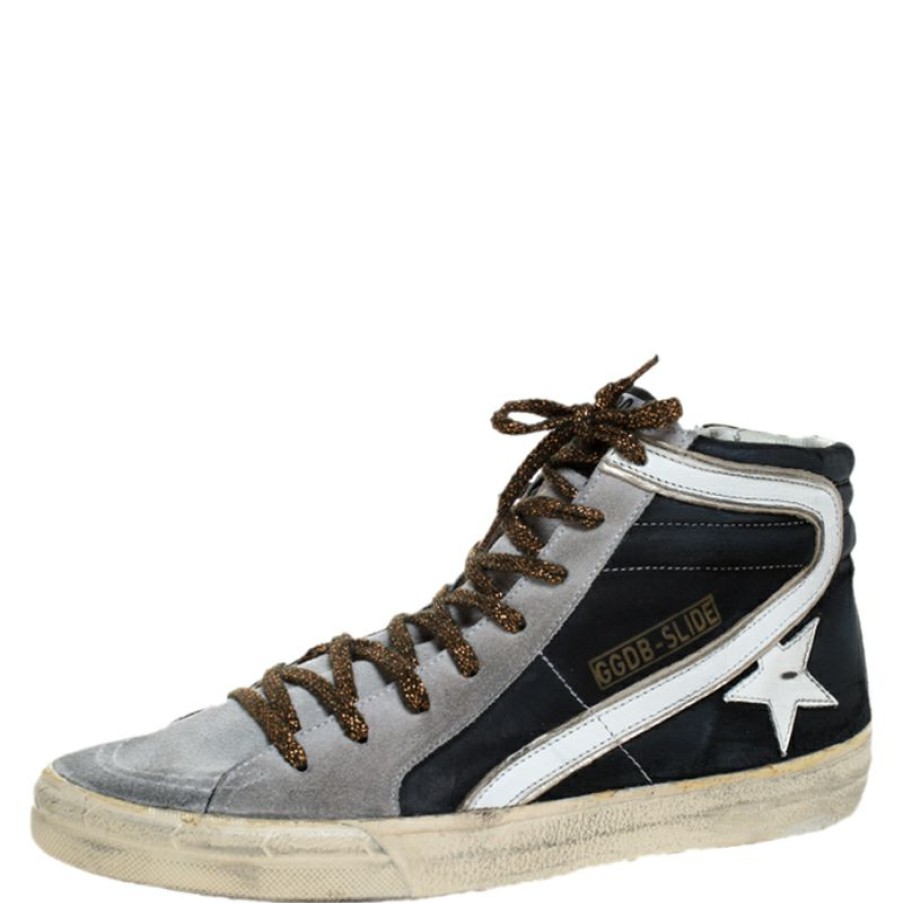 Men * | Golden Goose Leather And Suede Distressed High Top Sneakers Size 41 For Men Black