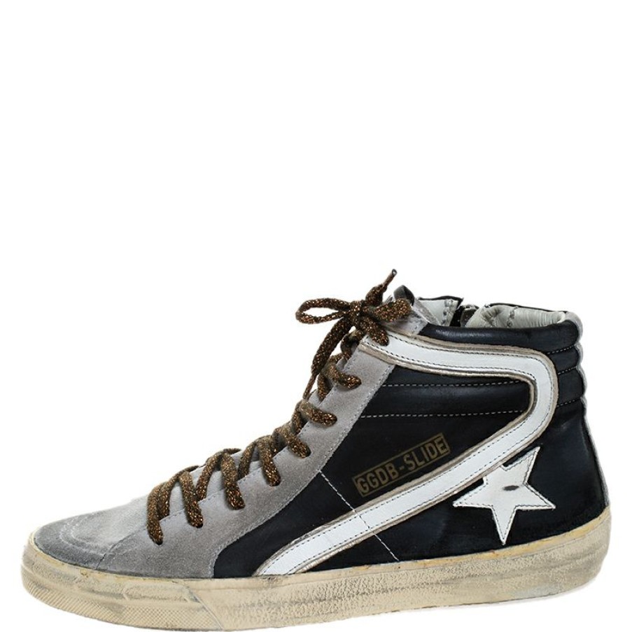 Men * | Golden Goose Leather And Suede Distressed High Top Sneakers Size 41 For Men Black