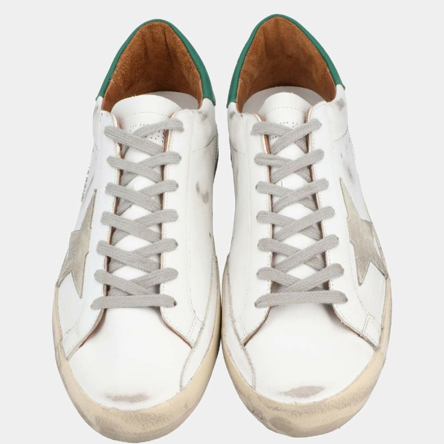 Men * | Golden Goose White/Green Leather Superstar Sneaker Size Eu 46 For Men Green,White