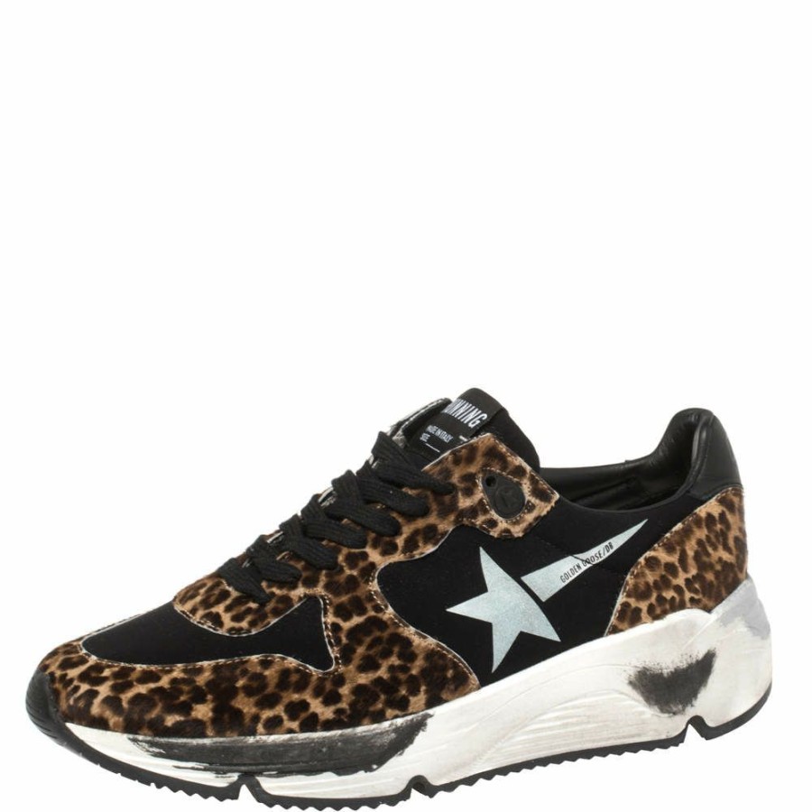 Women * | Golden Goose /Brown Leopard Print Calfhair And Neoprene Running Sneakers Size 40 For Women Black