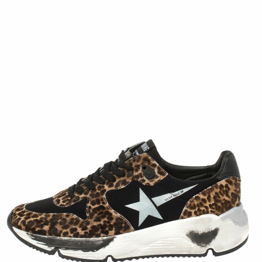 Women * | Golden Goose /Brown Leopard Print Calfhair And Neoprene Running Sneakers Size 40 For Women Black