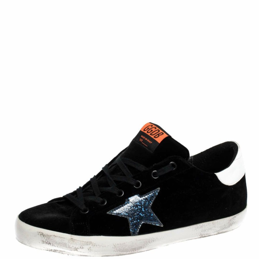 Men * | Golden Goose /White Velvet And Leather Trim Superstar Lace Up Sneakers Size 41 For Men Black