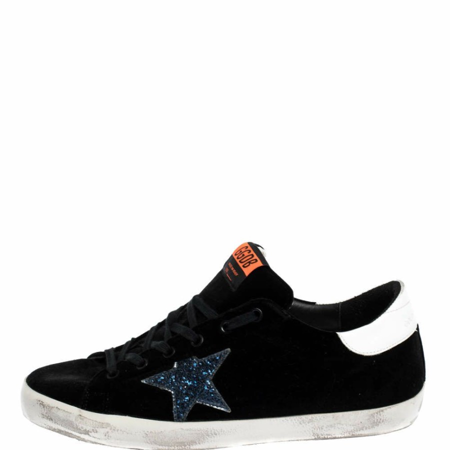 Men * | Golden Goose /White Velvet And Leather Trim Superstar Lace Up Sneakers Size 41 For Men Black