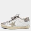 Women * | Golden Goose /Silver Leather And Glitter Super Star Low-Top Sneakers Size 36 For Women White