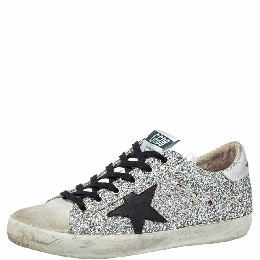 Women * | Golden Goose Glitter And Suede Superstar Sneakers Size 39 For Women Silver