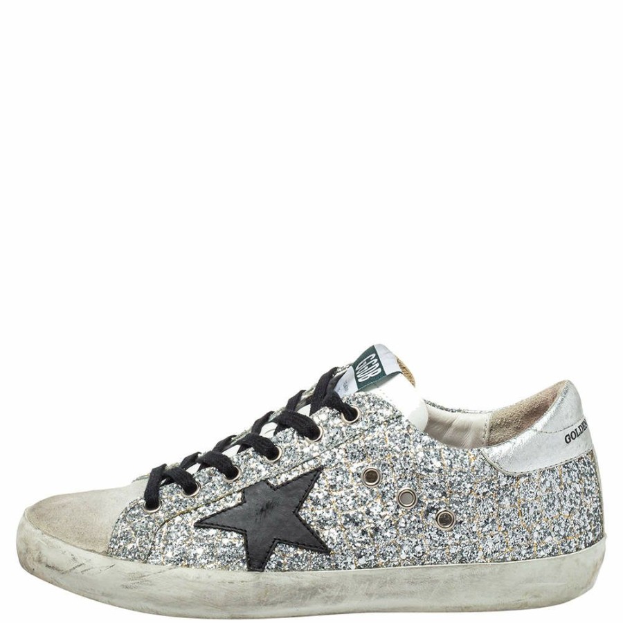 Women * | Golden Goose Glitter And Suede Superstar Sneakers Size 39 For Women Silver