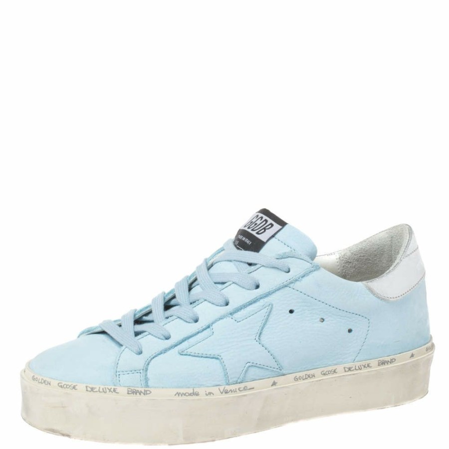 Women * | Golden Goose Light /Silver Leather Hi Star Sneakers Size 38 For Women Blue