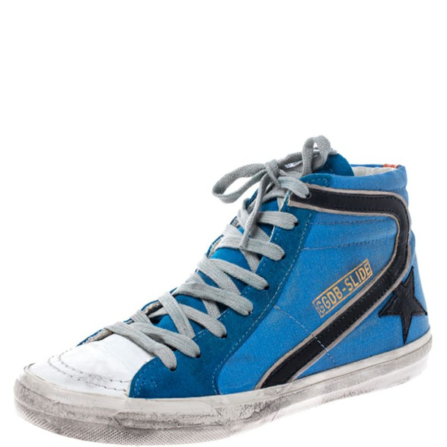 Women * | Golden Goose Multicolor Canvas And Leather Distressed High Top Sneakers Size 39 For Women Blue