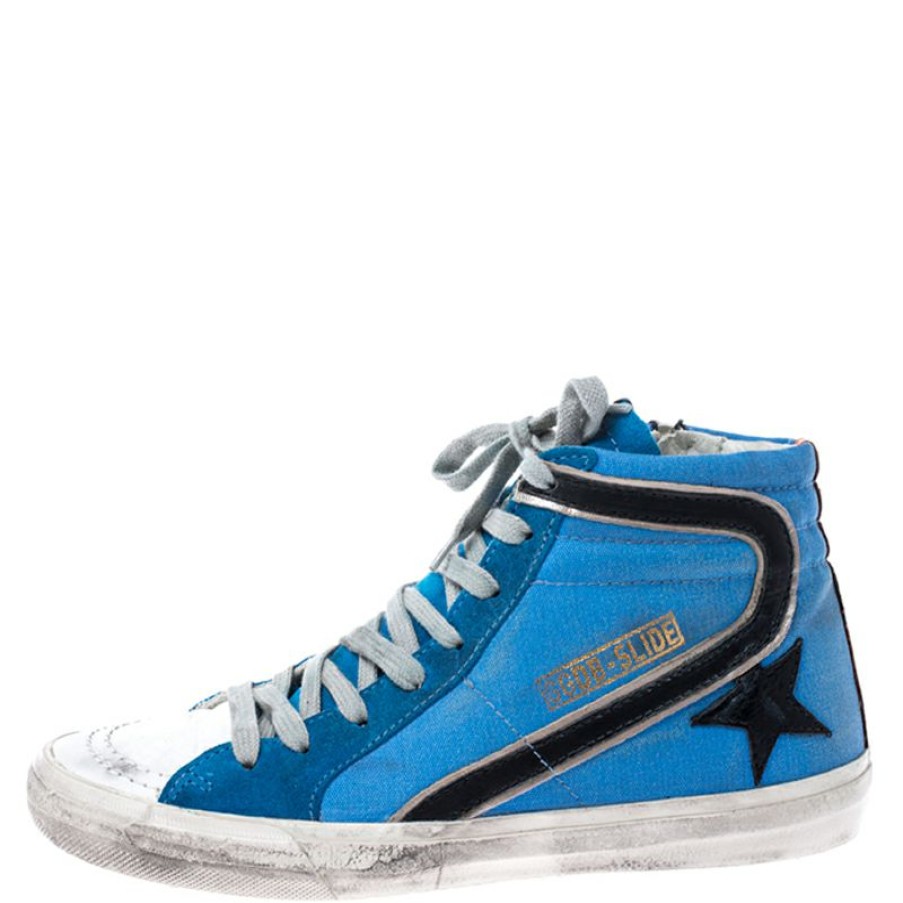 Women * | Golden Goose Multicolor Canvas And Leather Distressed High Top Sneakers Size 39 For Women Blue