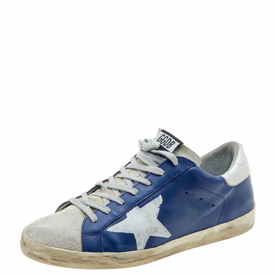 Men * | Golden Goose Leather And Suede Superstar Low Top Sneakers Size 41 For Men Blue