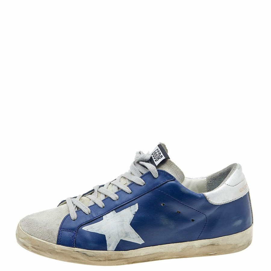 Men * | Golden Goose Leather And Suede Superstar Low Top Sneakers Size 41 For Men Blue