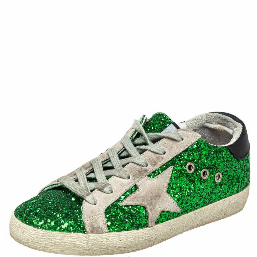 Women * | Golden Goose Glitter And Suede Superstar Low Top Sneakers Size 37 For Women Green