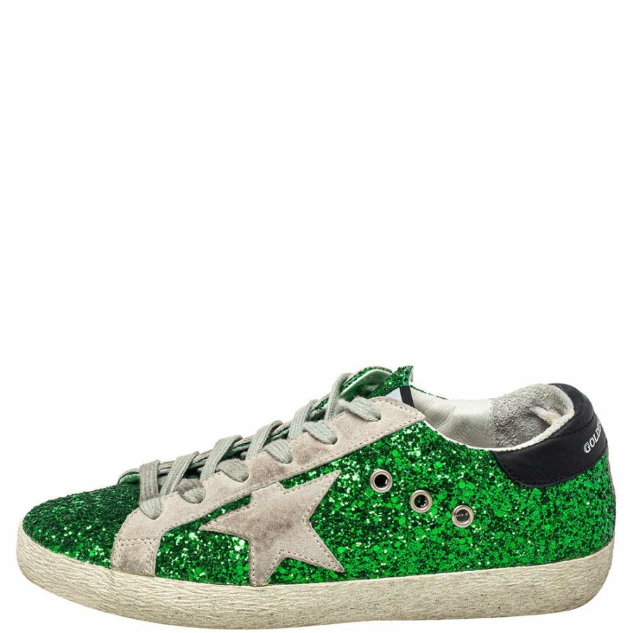 Women * | Golden Goose Glitter And Suede Superstar Low Top Sneakers Size 37 For Women Green