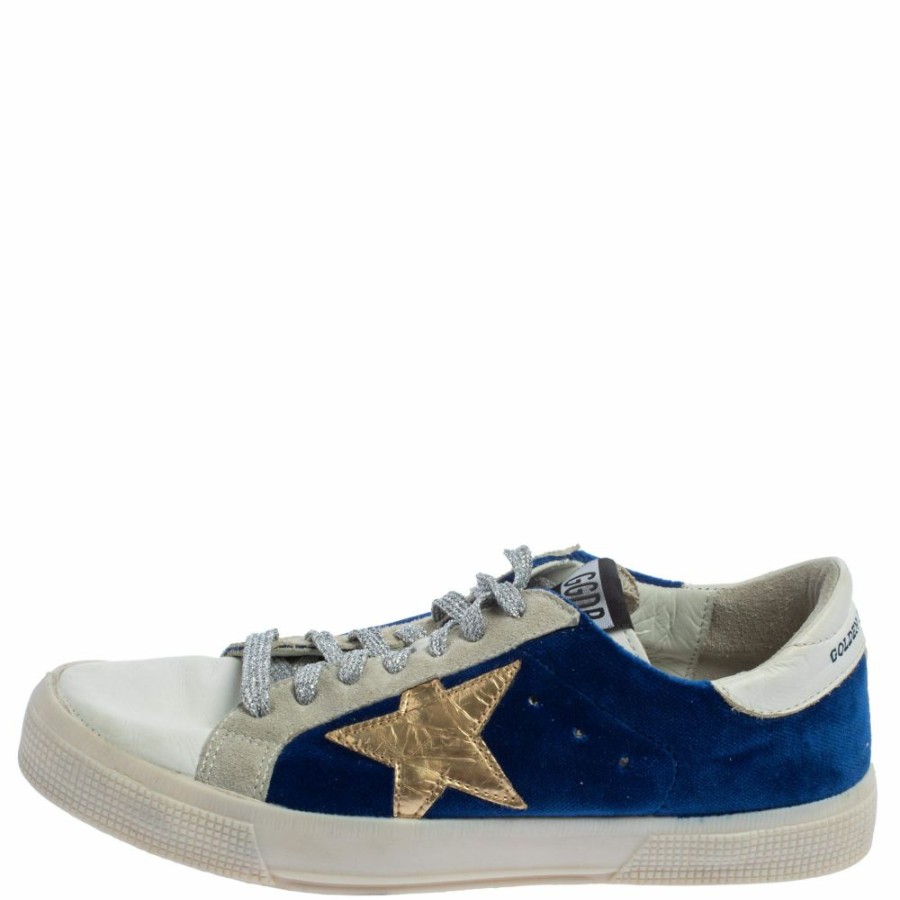 Women * | Golden Goose /White Velvet And Leather May Low Top Sneakers Size 39 For Women Blue