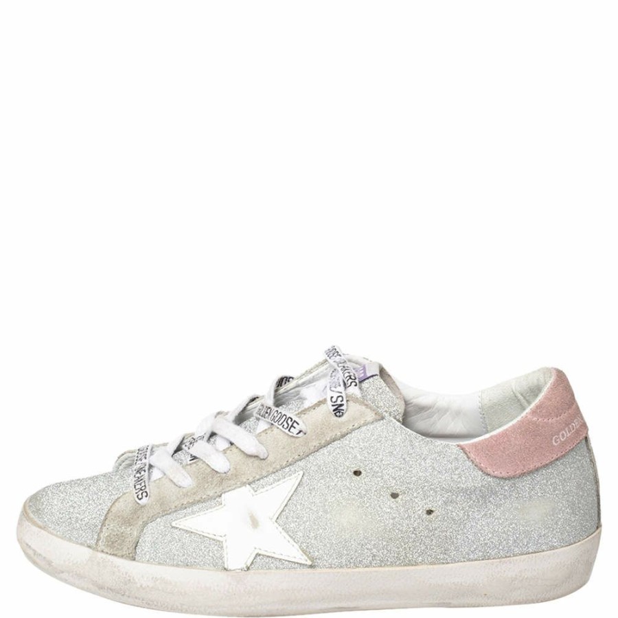 Women * | Golden Goose /Grey Glitter Superstar Low Top Sneakers Size 38 For Women Silver