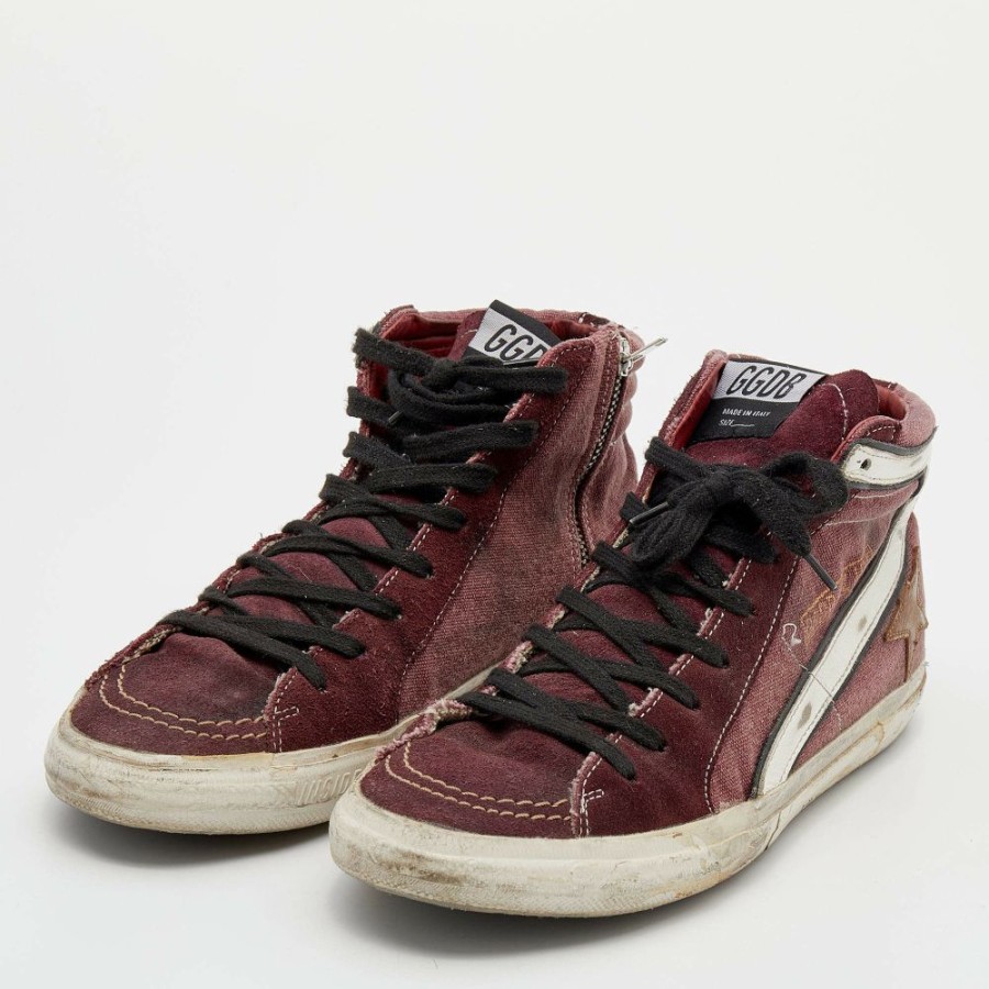 Women * | Golden Goose /White Canvas And Suede Slide Sneakers Size 38 For Women Burgundy