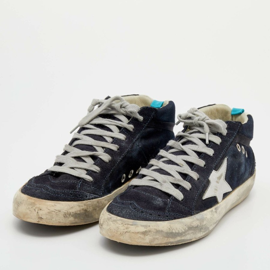 Women * | Golden Goose Suede And Denim Mid Star Sneakers Size 38 For Women Navy Blue