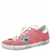 Women * | Golden Goose Canvas And Leather Distressed Low Top Sneakers Size 37 For Women Pink