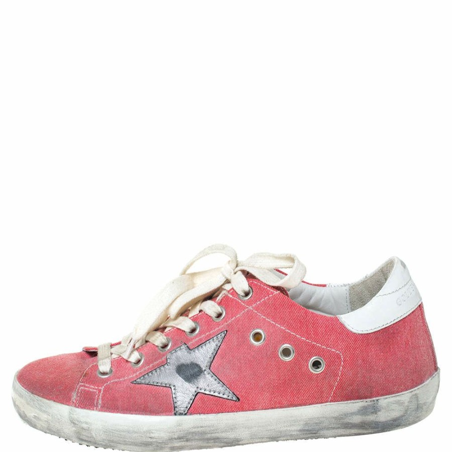 Women * | Golden Goose Canvas And Leather Distressed Low Top Sneakers Size 37 For Women Pink