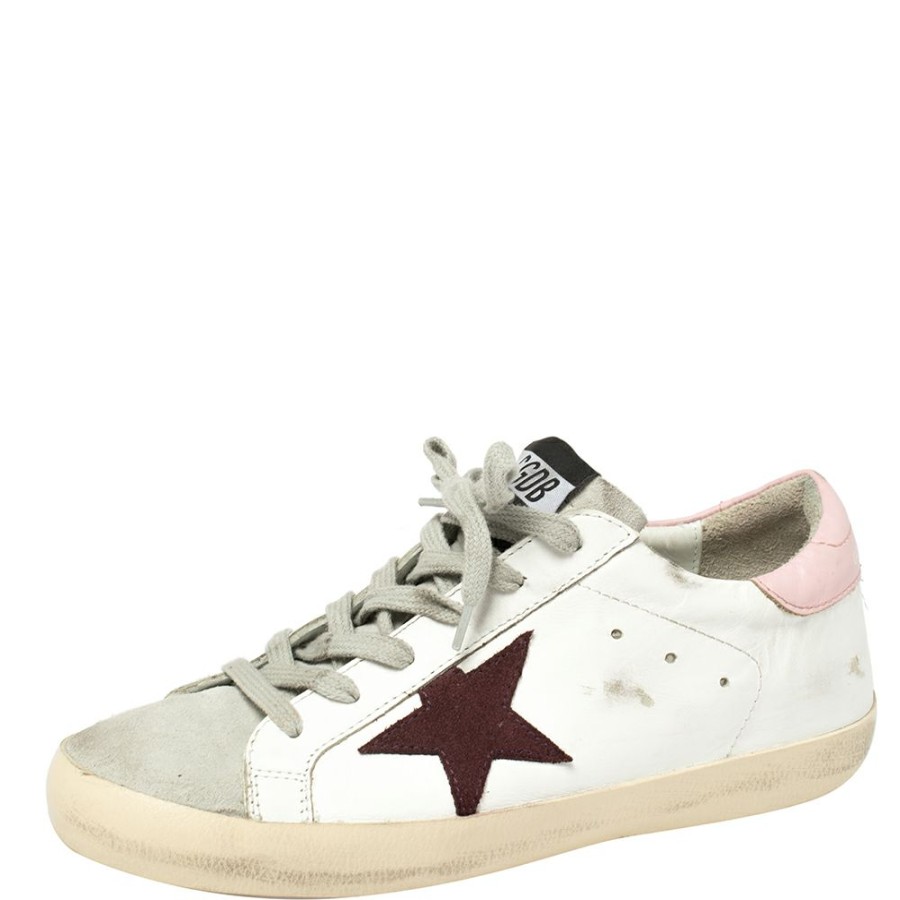 Women * | Golden Goose Leather And Suede Star Superstar Lace Up Sneakers Size 39 For Women White