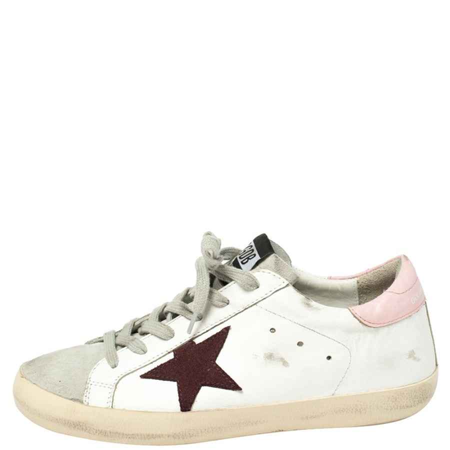 Women * | Golden Goose Leather And Suede Star Superstar Lace Up Sneakers Size 39 For Women White